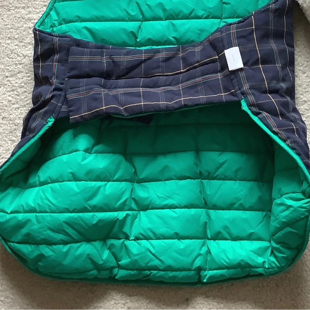 BOOTS & BARKLEY Reversible Puffer Vest XL Dog Coat NEW Green Navy Plaid Winter